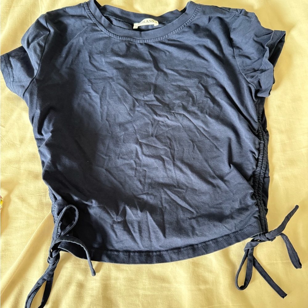 Navy Blue Ruched Side Tie Top